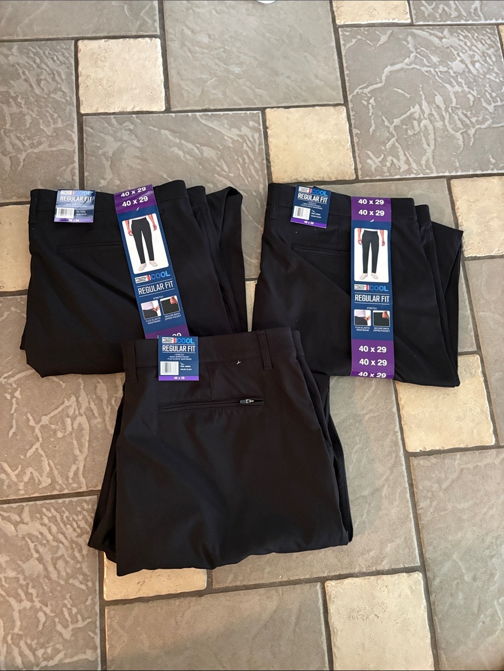 New 3 pairs Men's Regular Fit Black Pants - 32degree Cool Comfort